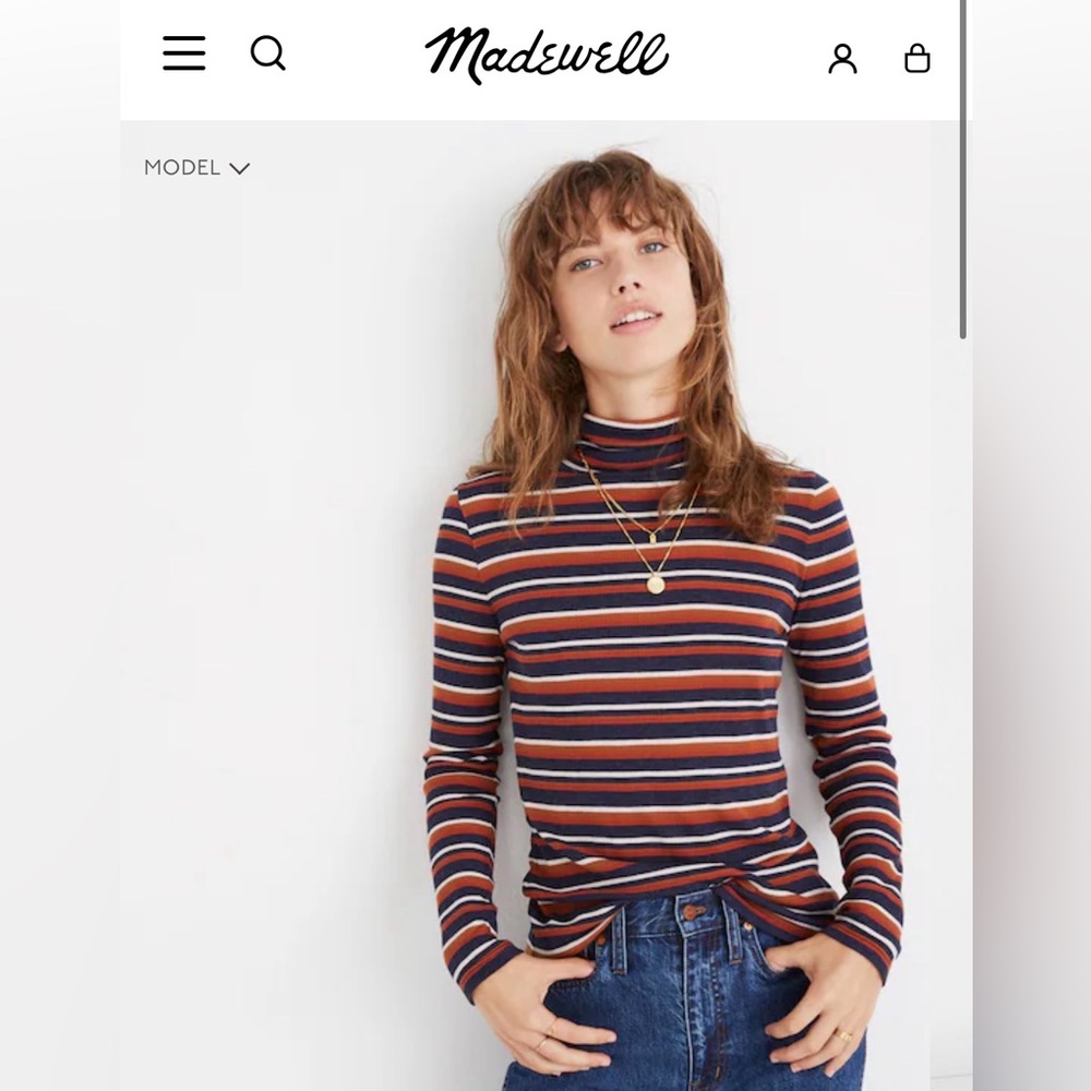 Madewell: Fine Ribbed Turtleneck Top in Brendan Stripe